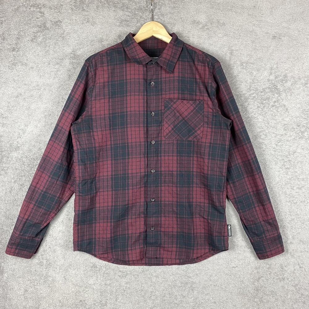 Outdoor Research Shirt Mens Medium Burgundy Black Plaid Flannel Button Down